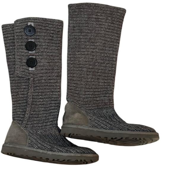 UGG Classic Cardy Sweater Knit Boots Grey SZ 6 - Picture 3 of 9